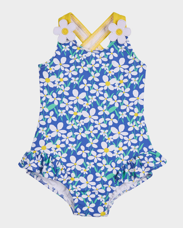 Girl's Daisy Floral Ruffled One-Piece Swimsuit, Size 2-6